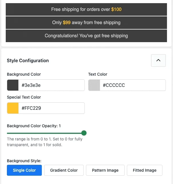 Animation showing the color picker being used to choose a background color for the bar