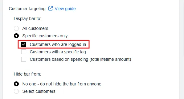 Customer Logged-in setting