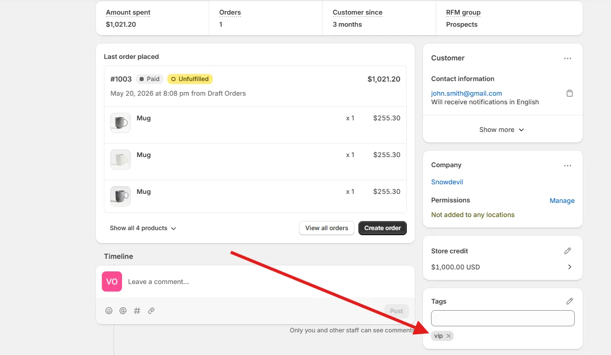 Customer Tag vip example