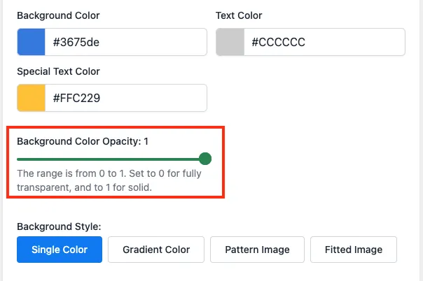 Background Color Opacity slider controlling the transparency of the bar background